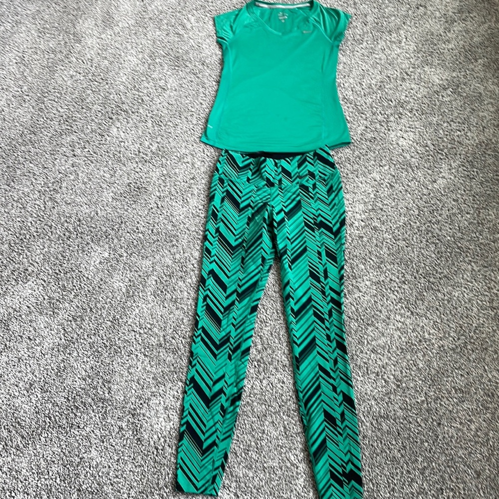 Nike green and black pants and matching top